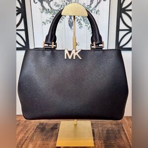 Michael Kors Black Leather Bag with Gold Accents